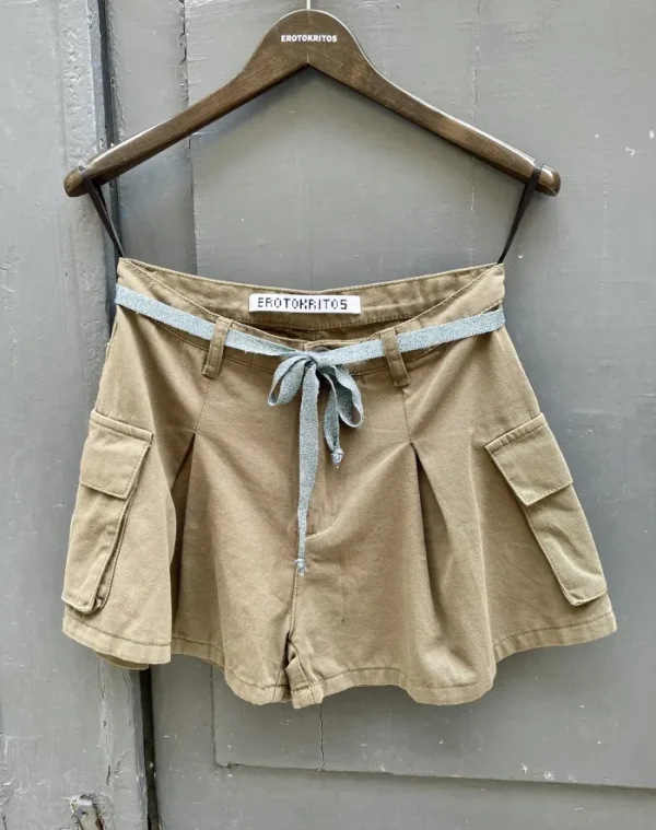 Erotokritos Bottoms*Ritu- Military Khaki Pleated Shorts