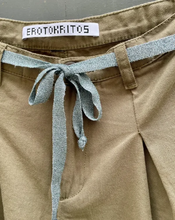 Erotokritos Bottoms*Ritu- Military Khaki Pleated Shorts