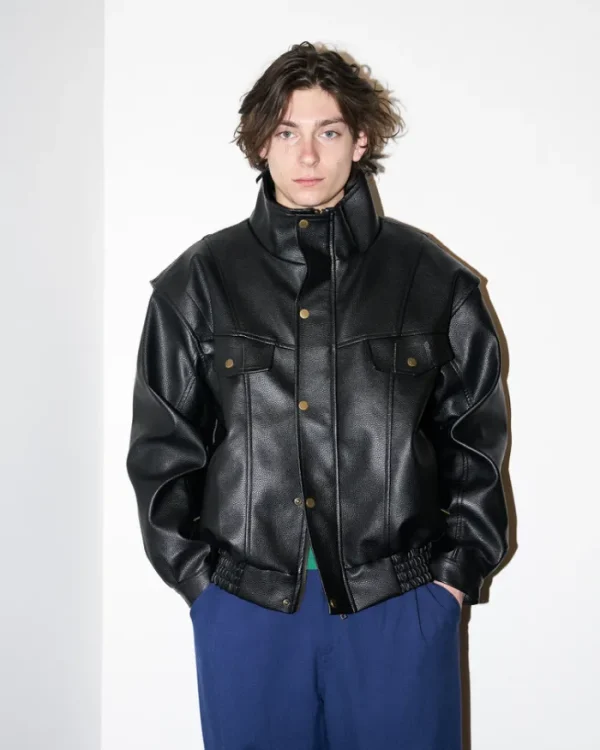 Erotokritos Coats & Jackets*Robb - Vegan Leather Jacket with Padded Shoulders - Black