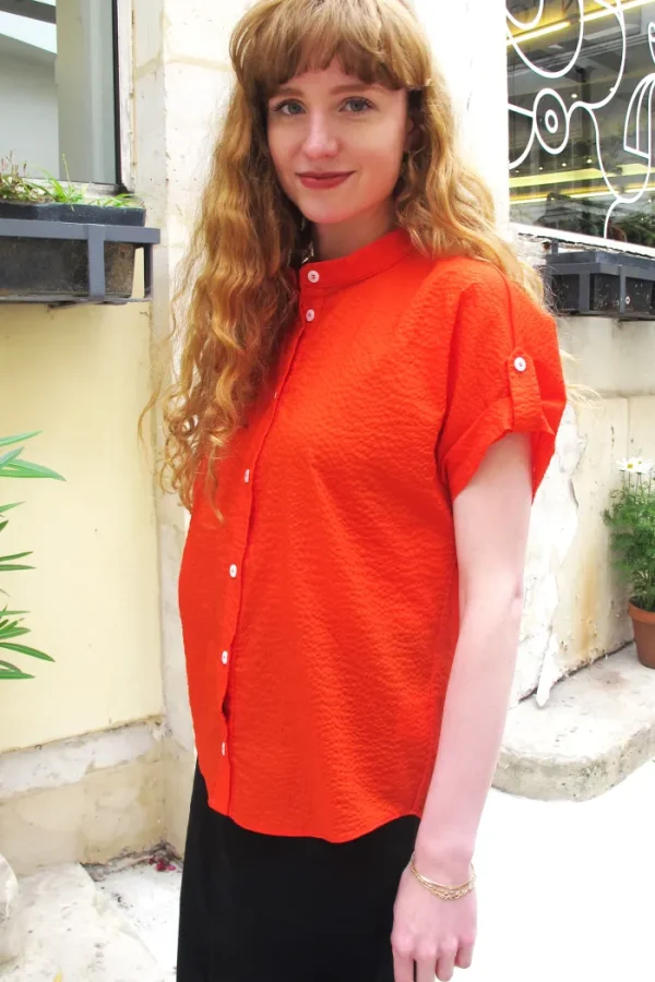 Erotokritos Tops & Shirts*Rori-Seersucker Short Sleeve Shirt-Coral