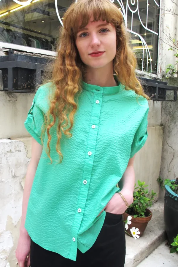 Erotokritos Tops & Shirts*Rori-Seersucker Short Sleeve Shirt-Mint