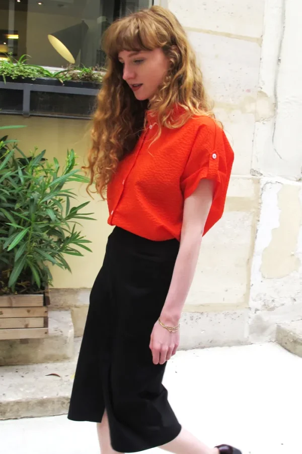 Erotokritos Tops & Shirts*Rori-Seersucker Short Sleeve Shirt-Coral
