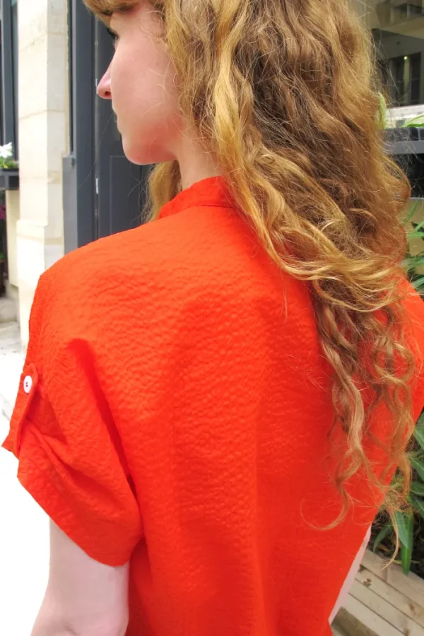 Erotokritos Tops & Shirts*Rori-Seersucker Short Sleeve Shirt-Coral