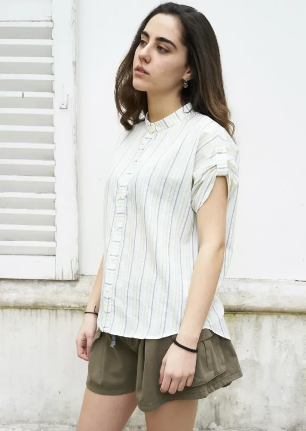 Erotokritos Tops & Shirts*Rori-Seersucker Short Sleeve Shirt-Stripe