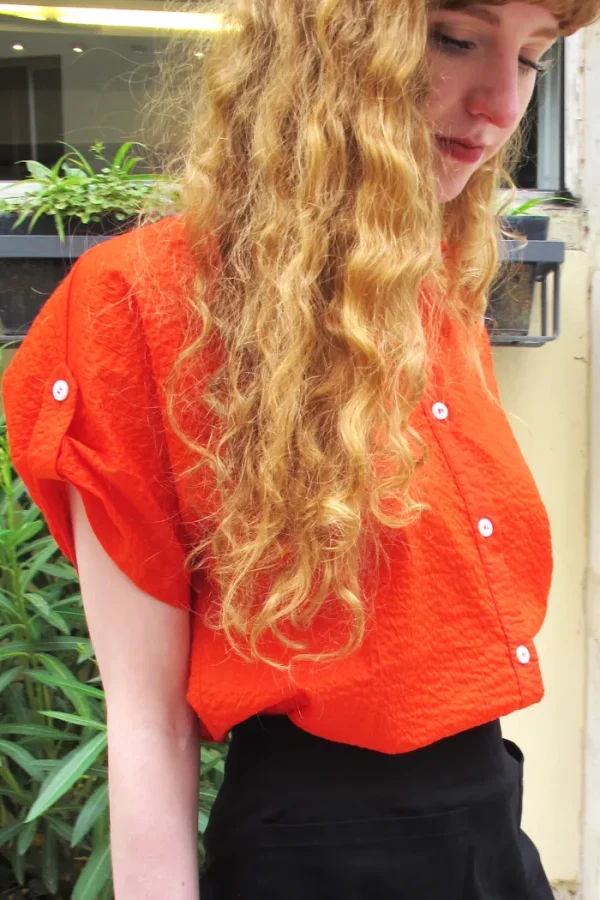 Erotokritos Tops & Shirts*Rori-Seersucker Short Sleeve Shirt-Coral