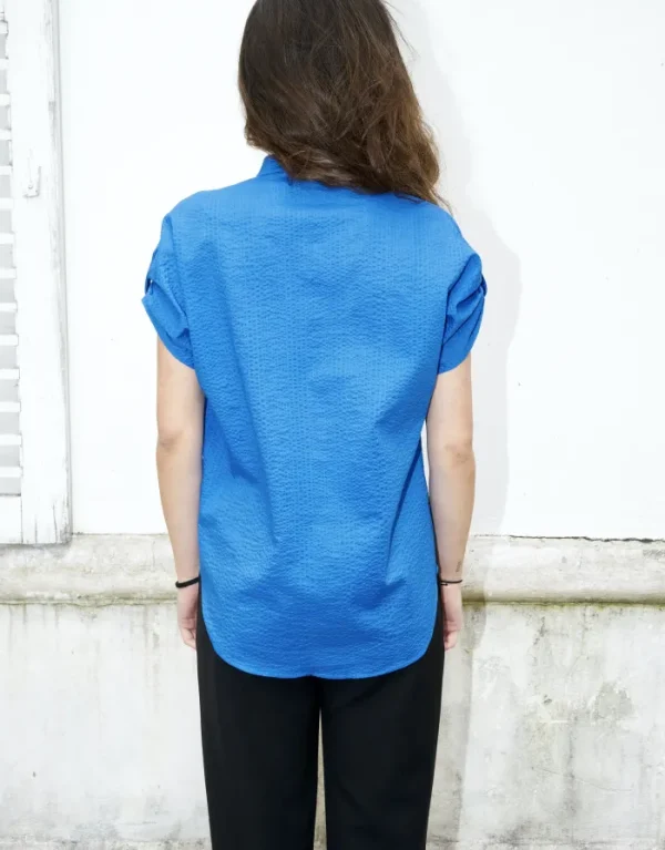 Erotokritos Tops & Shirts*Rori-Seersucker Short Sleeve Shirt-Blue