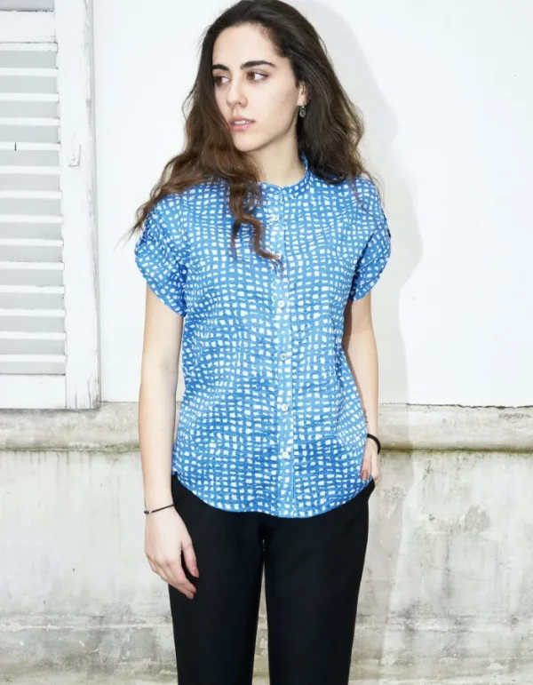 Erotokritos Tops & Shirts*Rori-Seersucker Short Sleeve Shirt-Geometric Print