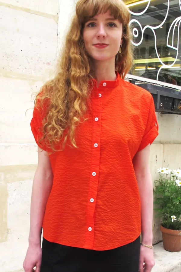 Erotokritos Tops & Shirts*Rori-Seersucker Short Sleeve Shirt-Coral
