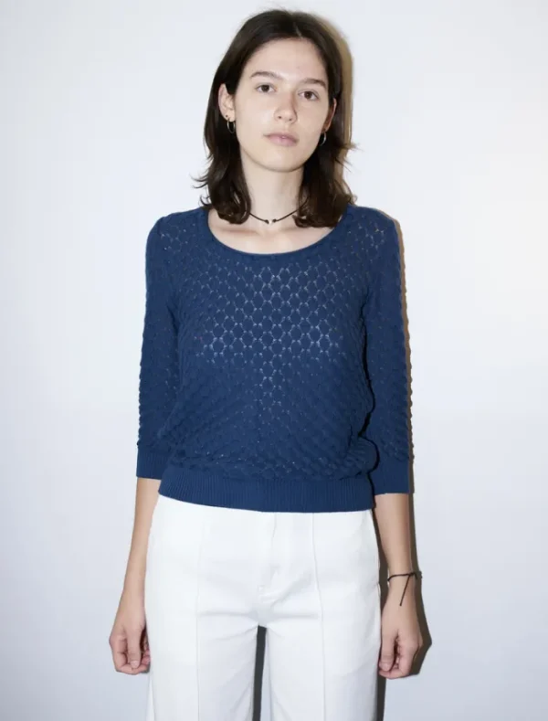 Erotokritos Knitwear | Tops & Shirts*Sade - Texture Lace Knit light Sweater - Navy