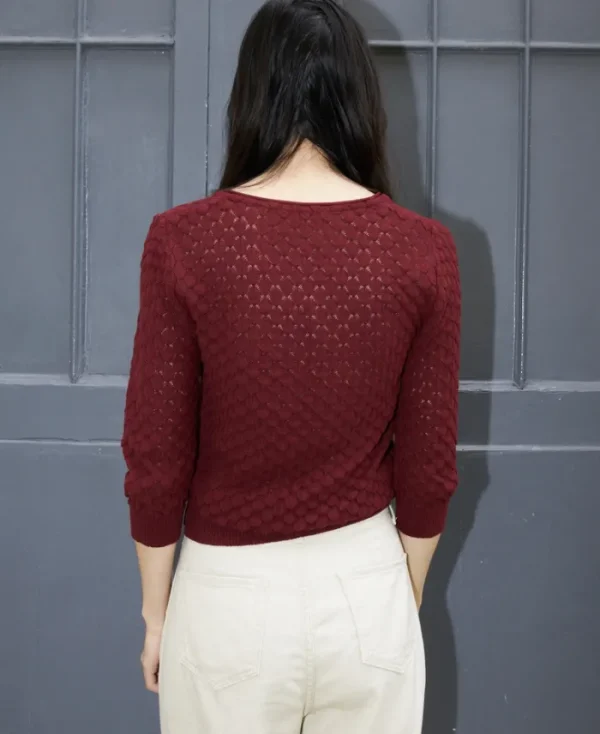 Erotokritos Knitwear | Tops & Shirts*Sade - Texture Lace Knit light Sweater - Dark Cherry