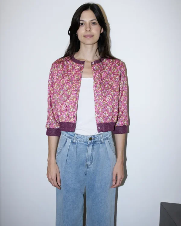 Erotokritos Coats & Jackets | Tops & Shirts*Selina - Embroidered Floral Pattern Crop Jacket - Pink