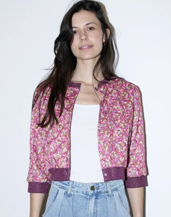 Erotokritos Coats & Jackets | Tops & Shirts*Selina - Embroidered Floral Pattern Crop Jacket - Pink