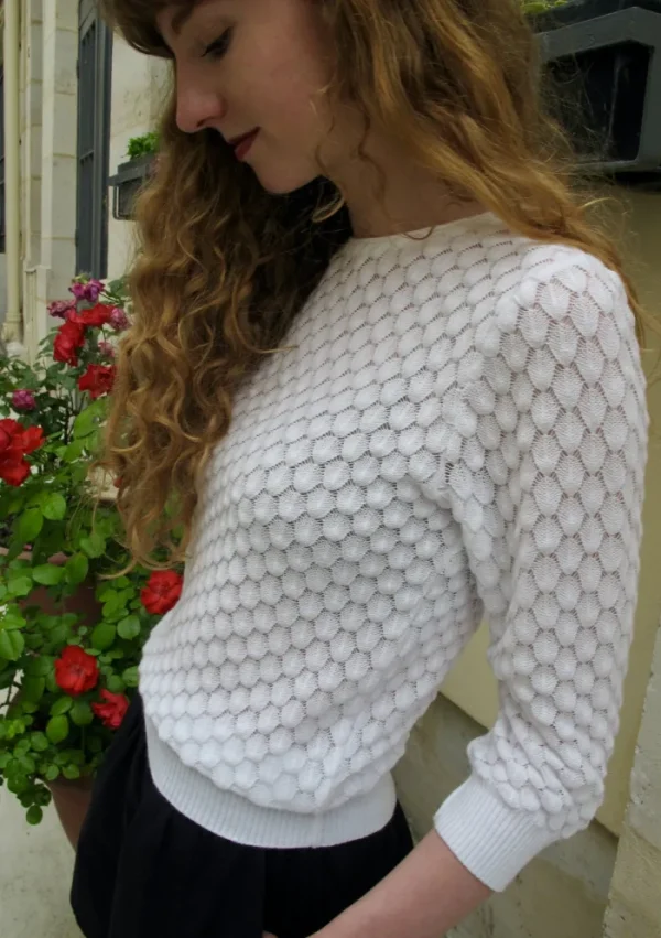 Erotokritos Knitwear | Tops & Shirts*Sienna-Fine Lace Knit 3/4 Sleeve Sweater-White