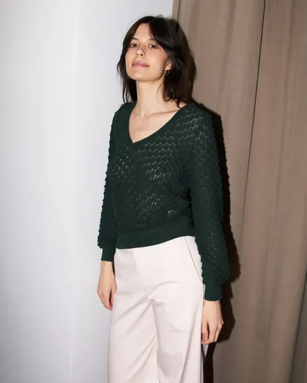 Erotokritos Knitwear | Tops & Shirts*Skippy - Texture Lace Knit light Sweater - Green