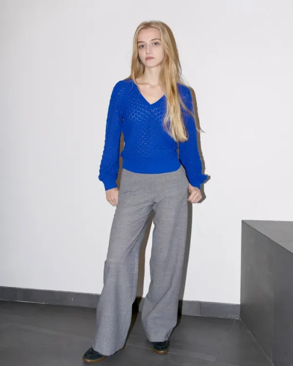 Erotokritos Knitwear | Tops & Shirts*Skippy - Texture Lace Knit light Sweater - Royal Blue