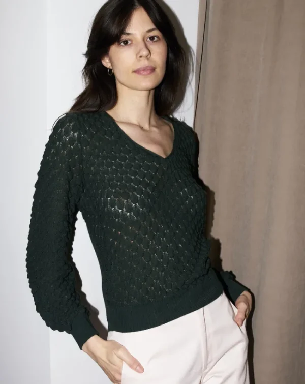 Erotokritos Knitwear | Tops & Shirts*Skippy - Texture Lace Knit light Sweater - Green