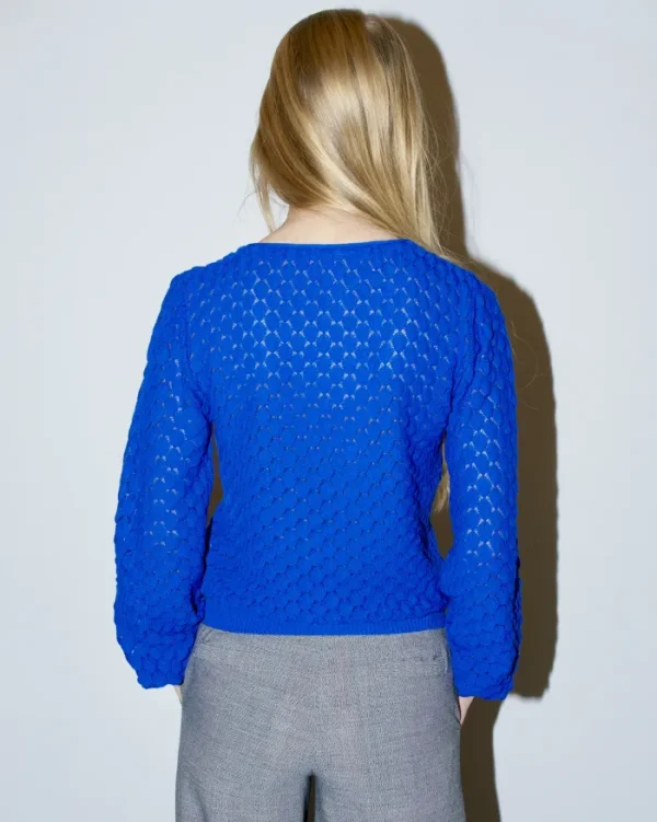 Erotokritos Knitwear | Tops & Shirts*Skippy - Texture Lace Knit light Sweater - Royal Blue