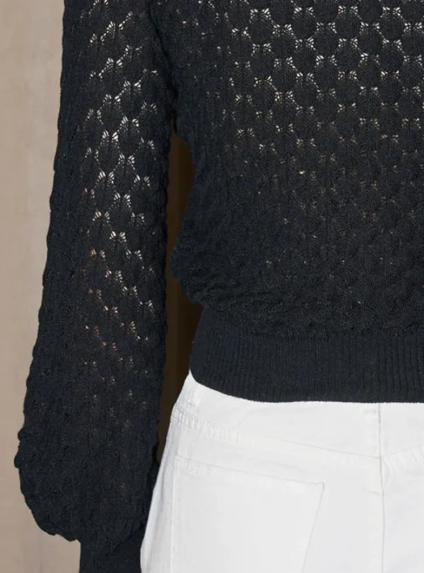 Erotokritos Knitwear | Tops & Shirts*Skippy - Texture Lace Knit light Sweater - Black