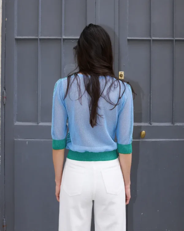 Erotokritos Knitwear | Tops & Shirts*Slim - Wave Jacquard light Sweater - Green/Light Blue