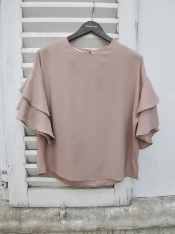 Erotokritos Tops & Shirts*Sophie - Ruffle Silk Top - Blush