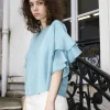 Erotokritos Tops & Shirts*Sophie Ruffle Silk Top - Aqua