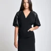 Erotokritos Dresses*Talia - Constructed Crepe Dress with Brocade Balloon sleeves