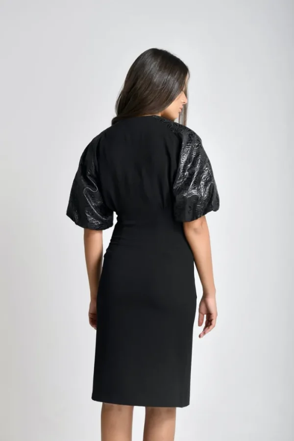 Erotokritos Dresses*Talia - Constructed Crepe Dress with Brocade Balloon sleeves