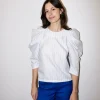 Erotokritos Tops & Shirts*Uma - Pleated Sleeve Top - Pastel Blue White Stripe