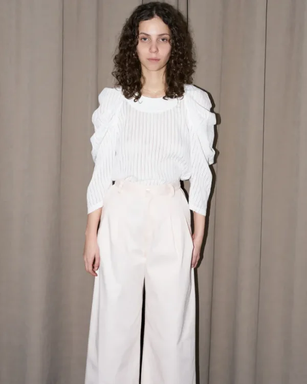 Erotokritos Tops & Shirts*Uma - Pleated Sleeve Top - White on White Stripe