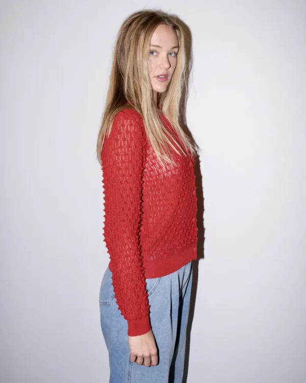 Erotokritos Knitwear | Tops & Shirts*Vanity - Textured Lace Knit Cardigan - Red