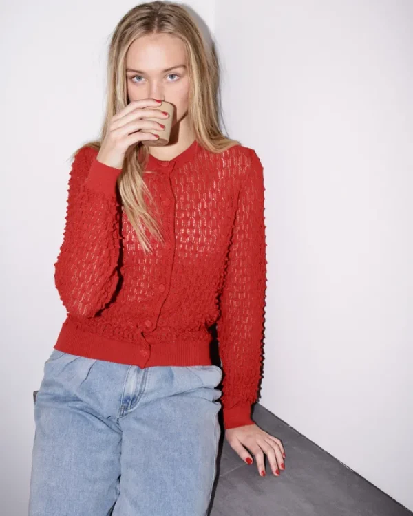 Erotokritos Knitwear | Tops & Shirts*Vanity - Textured Lace Knit Cardigan - Red