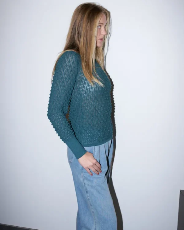 Erotokritos Knitwear | Tops & Shirts*Violet - Textured Lace Knit Top - Green