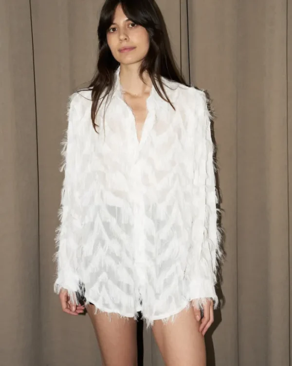 Erotokritos Tops & Shirts*Wanda - Oversized Fringed Organza Shirt - White - W