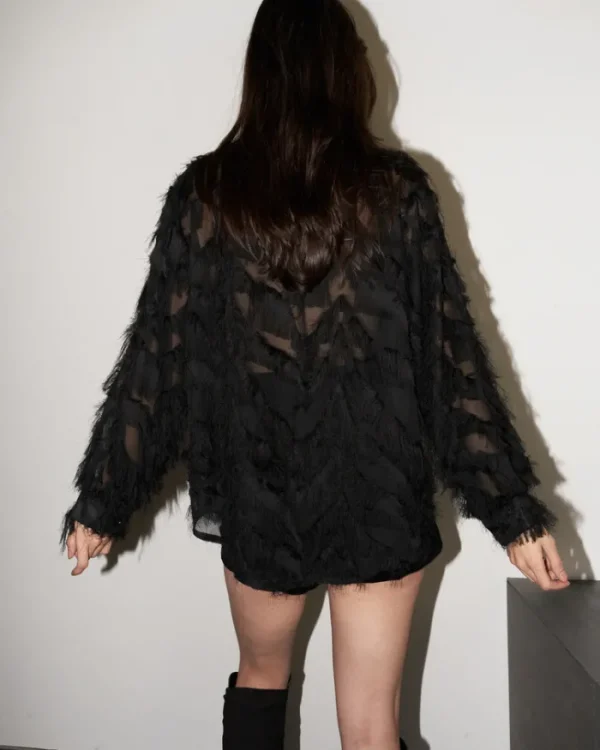 Erotokritos Tops & Shirts*Wanda - Oversized Fringed Organza Shirt - Black - W