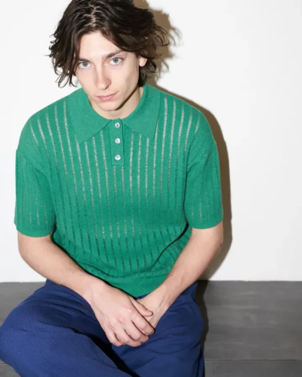 Erotokritos Tops & Shirts | Knitwear*Wesley - Crepe Knit Polo Shirt - Green