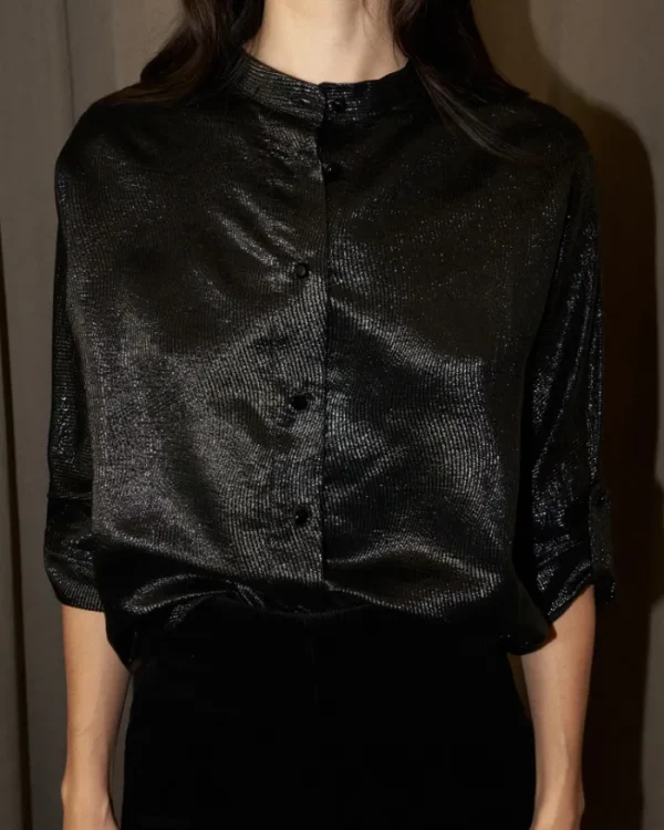 Erotokritos Tops & Shirts*Whitney - Silk Lamé Shirt - Black