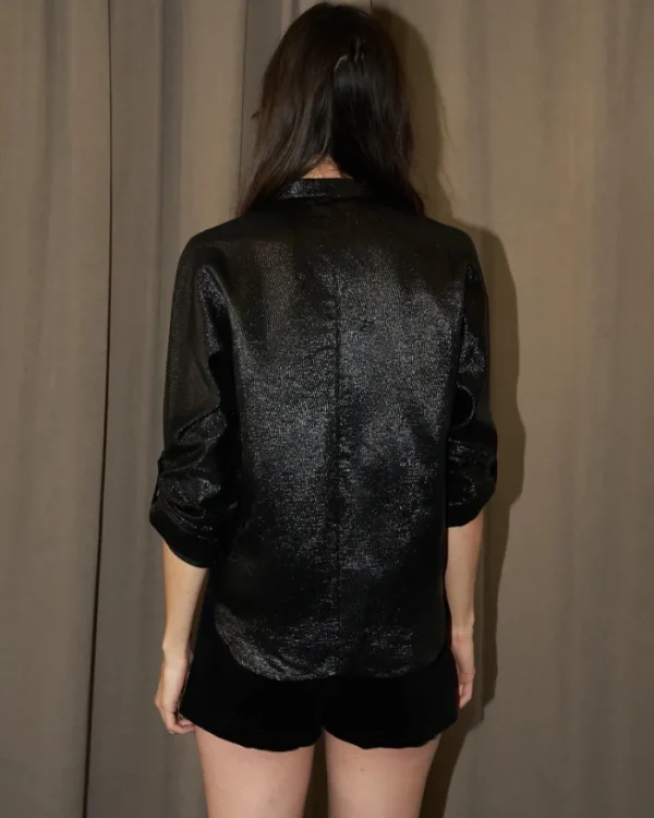 Erotokritos Tops & Shirts*Whitney - Silk Lamé Shirt - Black