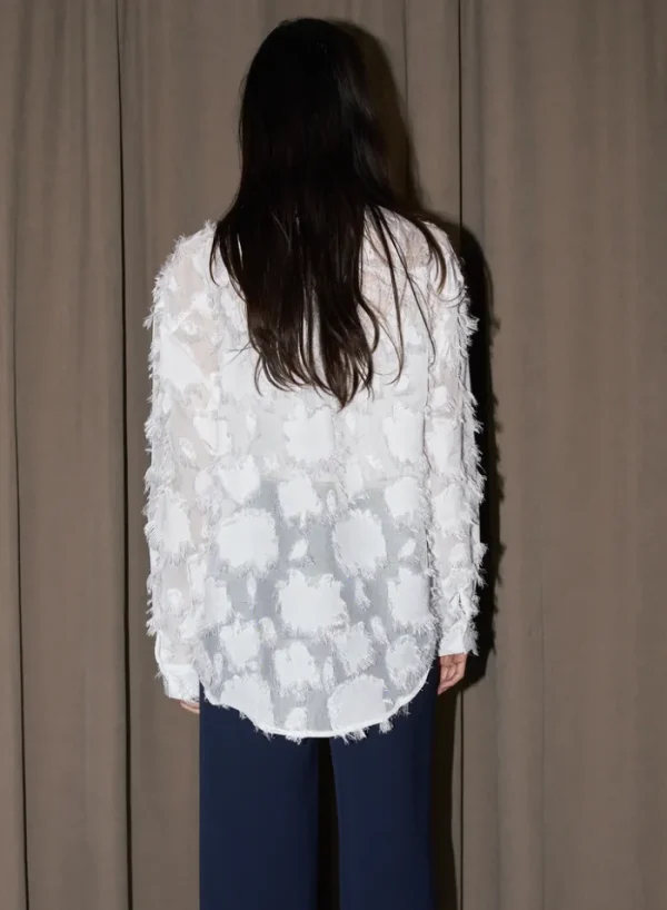 Erotokritos Tops & Shirts*Willow - Oversized Fringed Organza Shirt - White