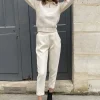 Erotokritos Bottoms*Yumy-Carrot Shape Ecru Cropped Cool Wool Pants