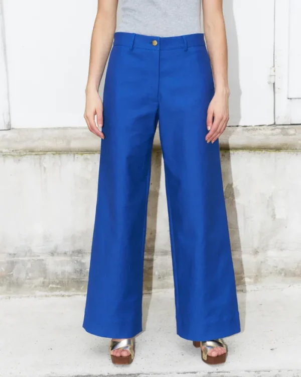 Erotokritos Bottoms*Ziha-Wide Leg Canvas Pants-Royal Blue