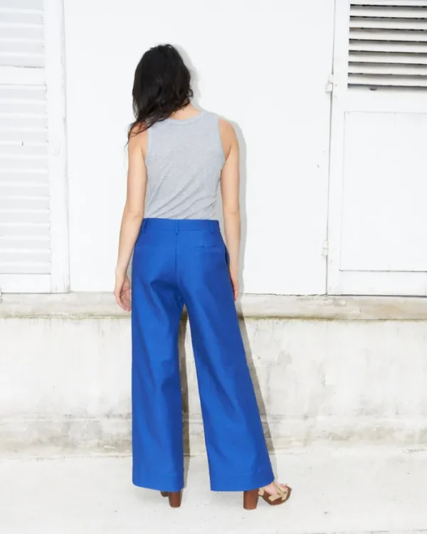 Erotokritos Bottoms*Ziha-Wide Leg Canvas Pants-Royal Blue